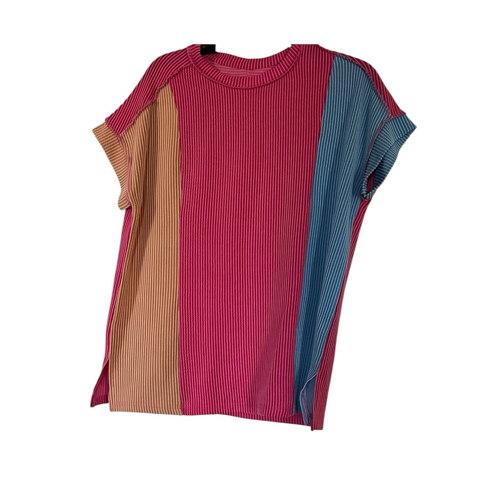 Colorblock Pink•Orange•Blue Relaxed Striped Tee